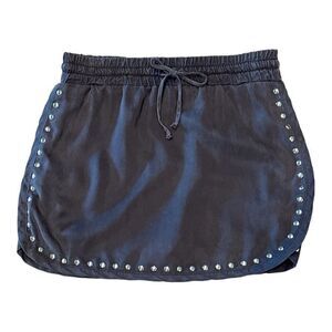 MONROW Women’s Studded Trim Drawstring Waist Mini Skirt Gray Size Small